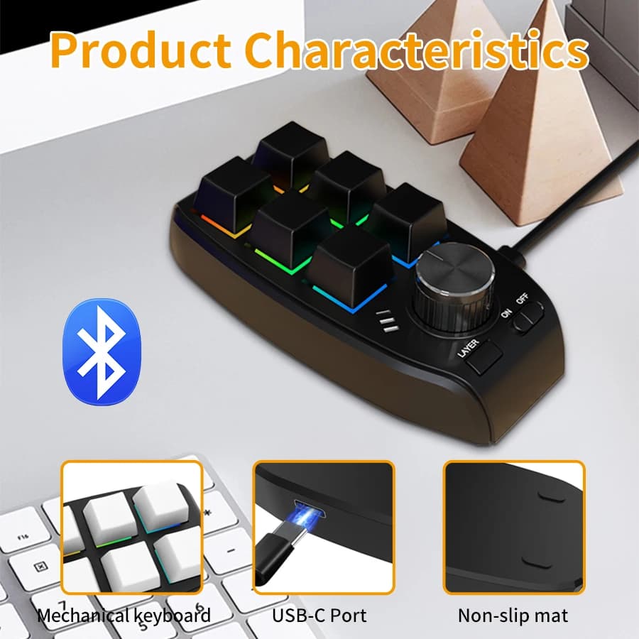 Programming Macro Custom 1 Knob Bluetooth Keyboard RGB 6 Key Copy Paste Mini Button Gaming Keypad Mechanical Hotswap Macropad