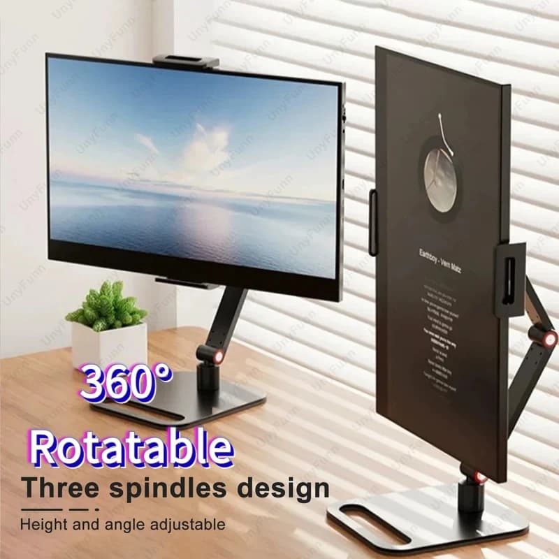 Supporto Portatile per Monitor e Laptop a 3 Livelli di Altezza Regolabile, con Morsetto Espandibile per Schermo Verticale e Supporto Telefono