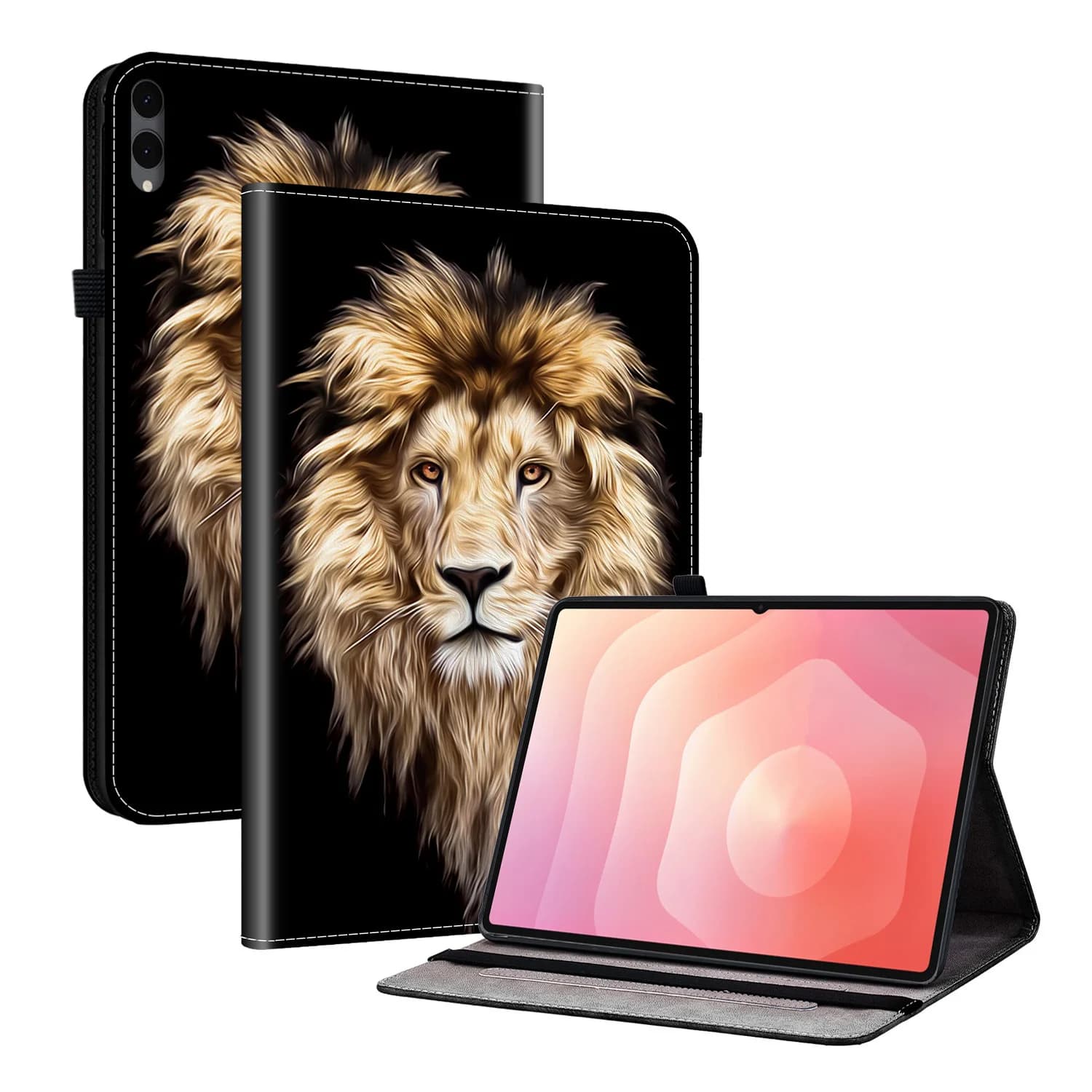 For Samsung Galaxy Tab S12+ Leather Case Pattern Printed Stand Tablet Cover with Card Slots - Lion Head