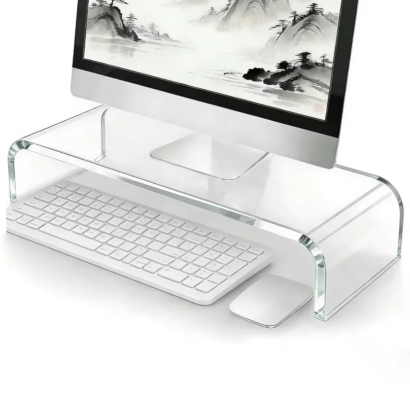Acrylic monitor stand, laptop lift - transparent PC stand with sturdy platform, suitable for home office, keyboard and mouse sto