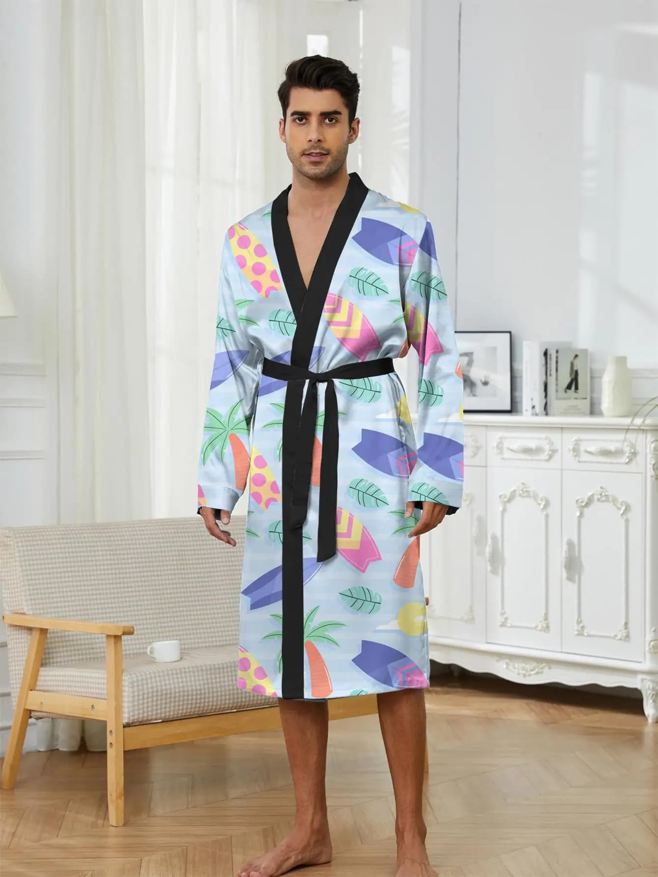1pcs Men's Robes 2026 Spring/Summer bath robe Graphic Men's bathrobe 3D Printed Funny pajamas Breathable Robes Bathrobe