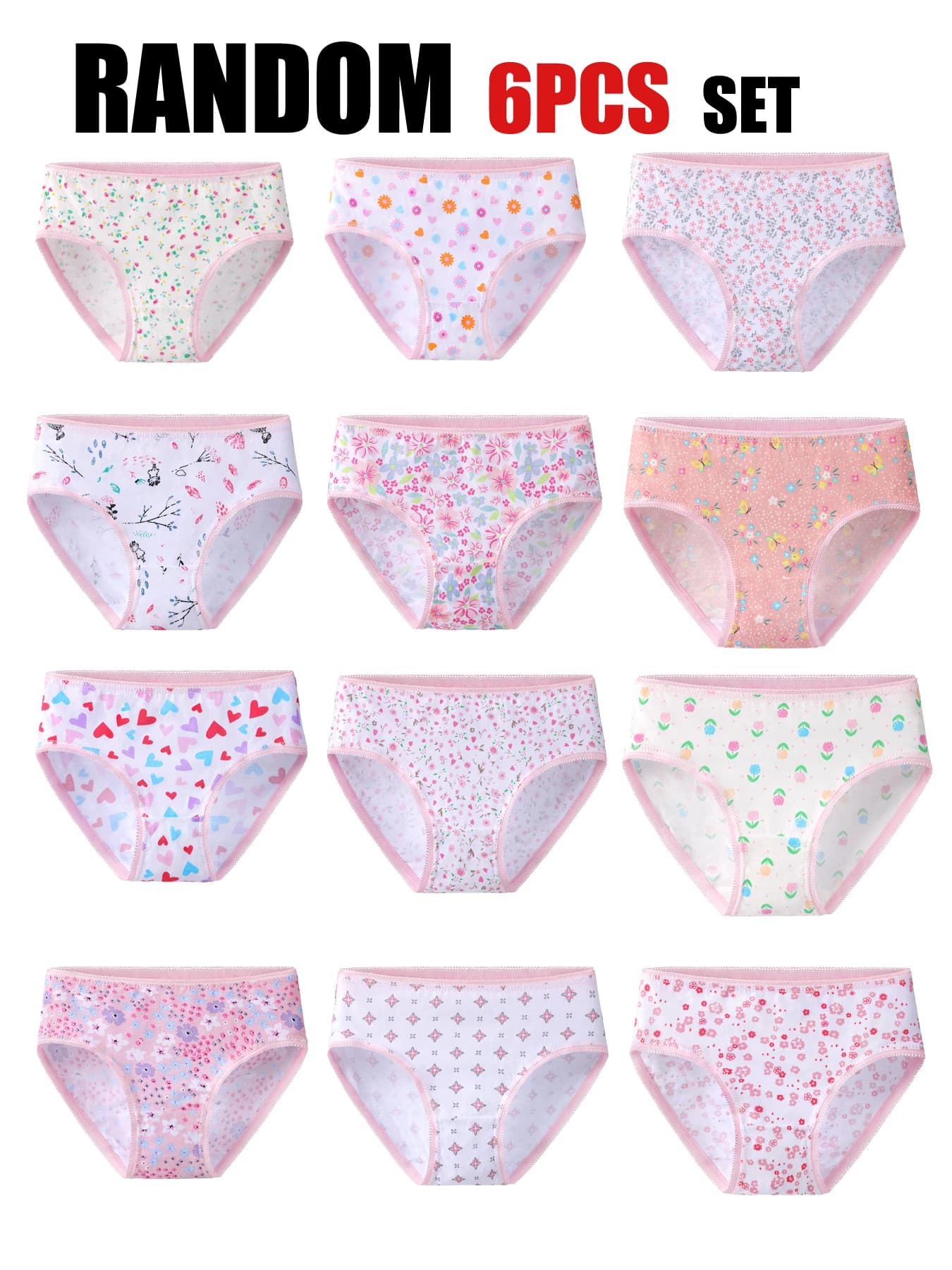 6 mutandine per bambina con stampa casuale, carine e morbide, traspiranti, a triangolo, per bambini