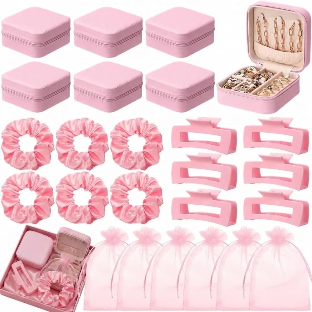 Set da 12/6 Pezzi: Bomboniere Spa Rosa con Scatola Portagioie in PU, Fermagli per Capelli, Elastici per Capelli e Sacchetto in Organza per Damigelle, Bomboniere Matrimonio per Ospiti, Regalo