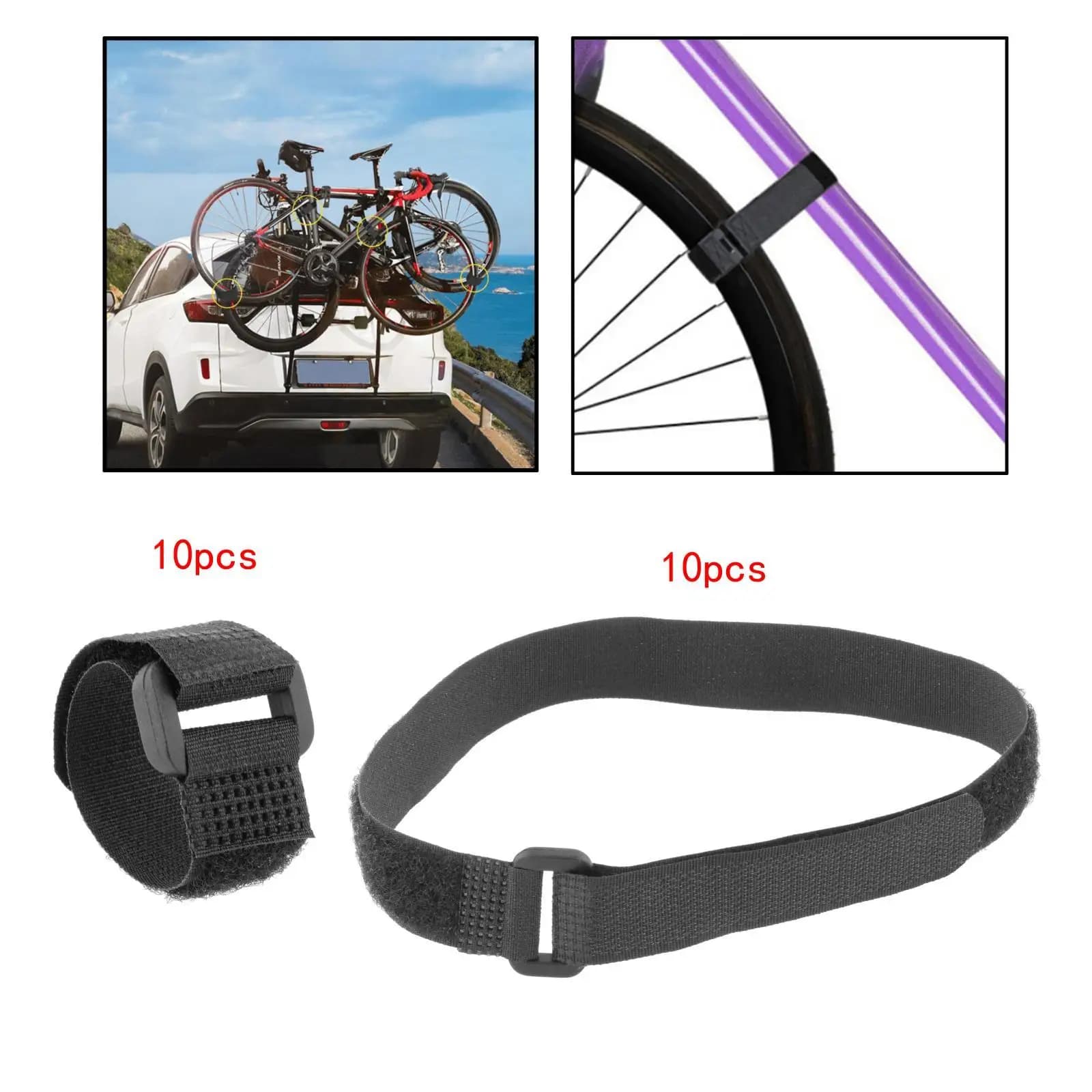 10 Pezzi Cinghia per Portabiciclette Regolabile Cinghie Stabilizzatrici per Ruota di Bicicletta Ganci e passanti Fascette per cavi Cinghie per Tappetino Yoga