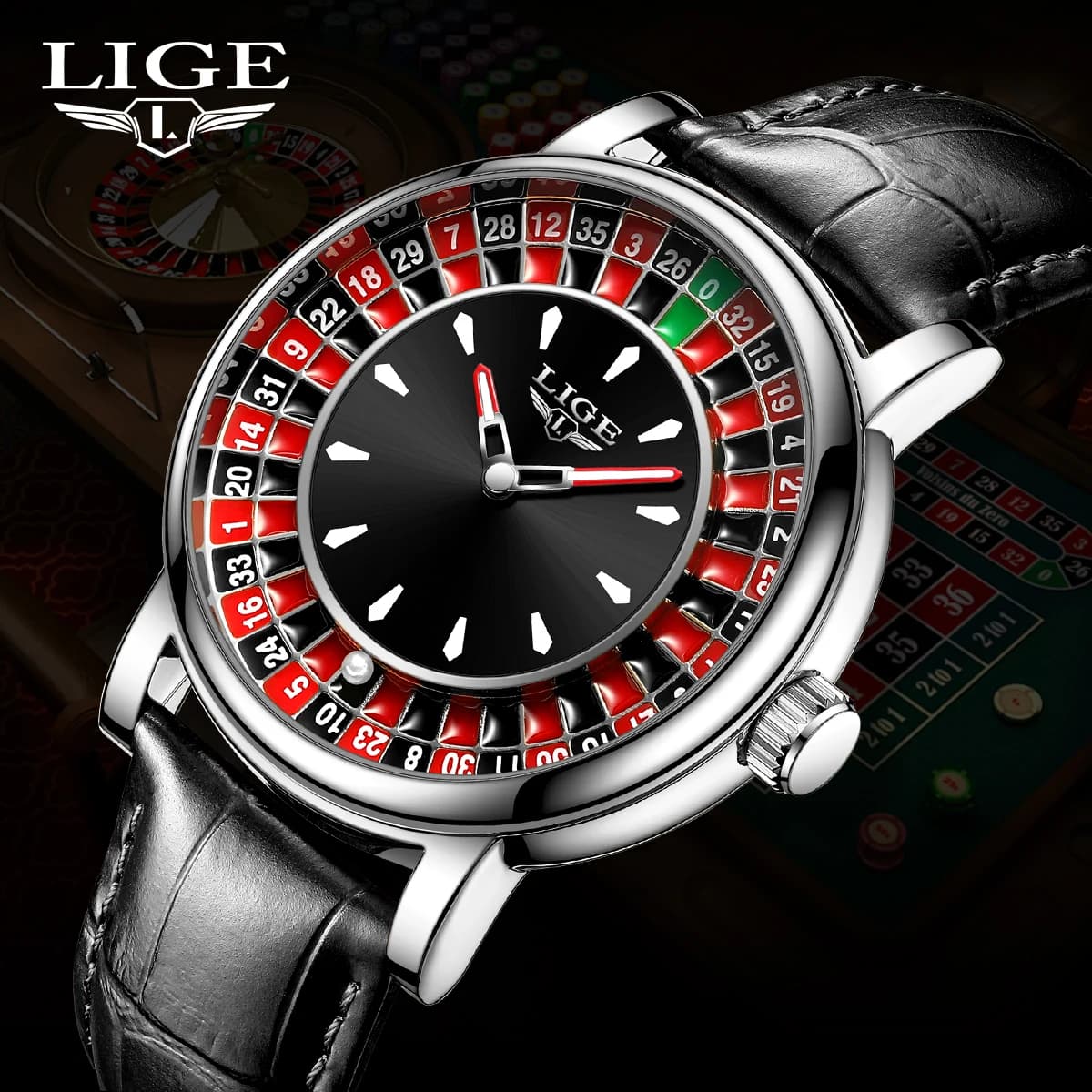 LIGE Orologio da uomo al quarzo Moda Lusso Creativo Roulette Gioco Quadrante Design Pelle Vita casual Orologi impermeabili per uomo Regali + scatola