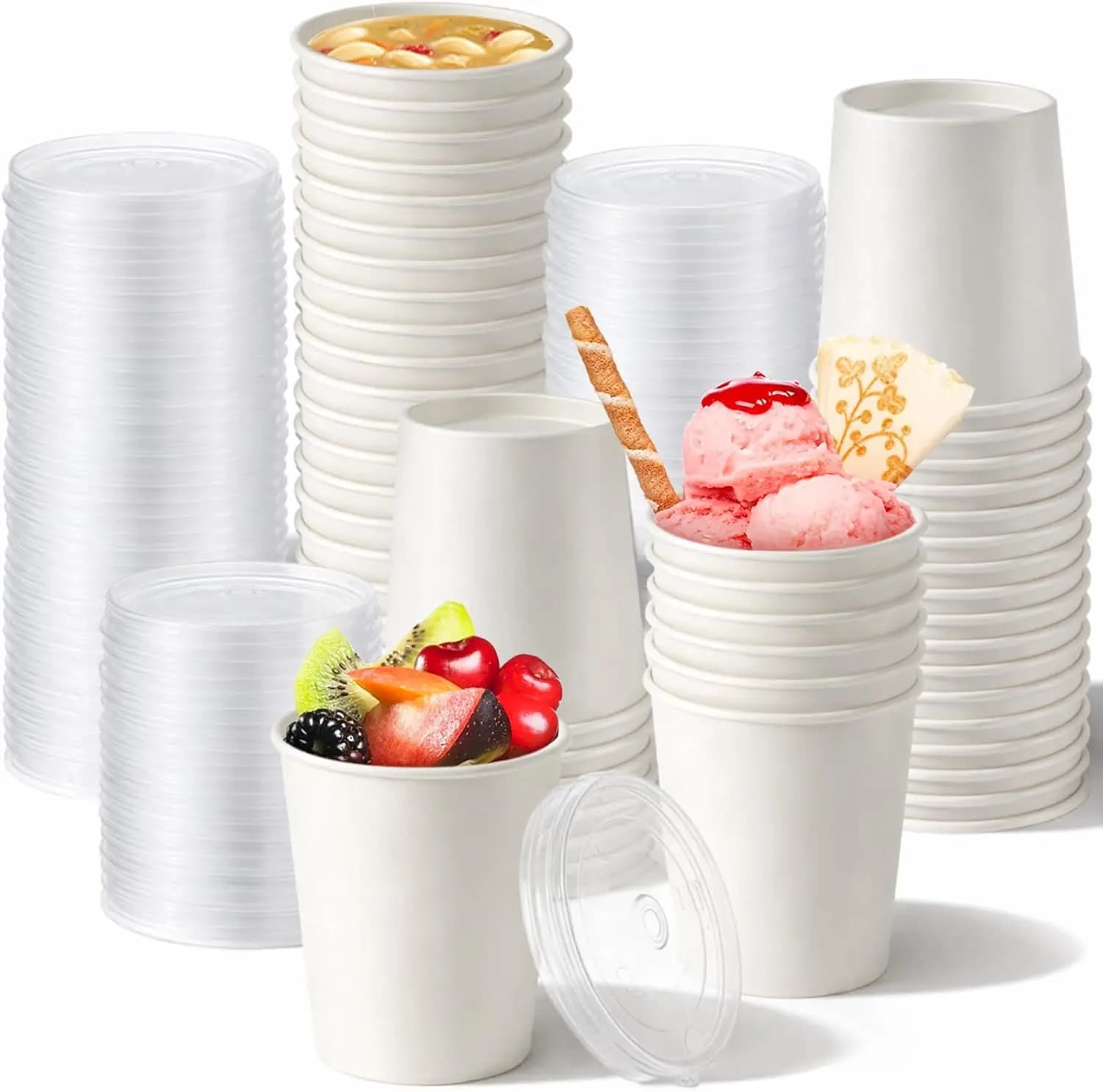 Confezione da 50 Contenitori di Carta per Zuppa da 32 oz con Coperchi, Contenitori Alimentari Monouso in Carta Kraft, Ciotole Monouso per Zuppa Calda, Confezione Bulk