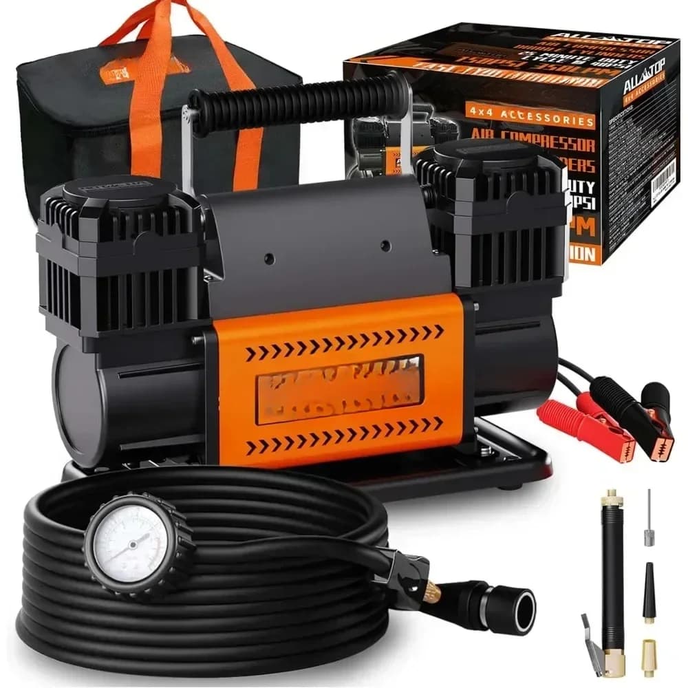 per kit compressore d'aria ALL-TOP, gonfiatore portatile a doppio cilindro 12V 12,35 piedi3/min, pompa compressore d'aria fuoristrada per pneumatici per camion
