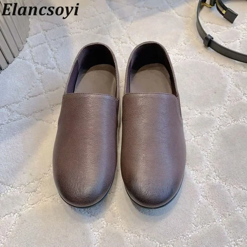 Office Shoes Women Genuine Leather Solid Color Loafer Spring Autumn Versatile Flat Shoes Round Toe Shallow Mouth Single Shoes