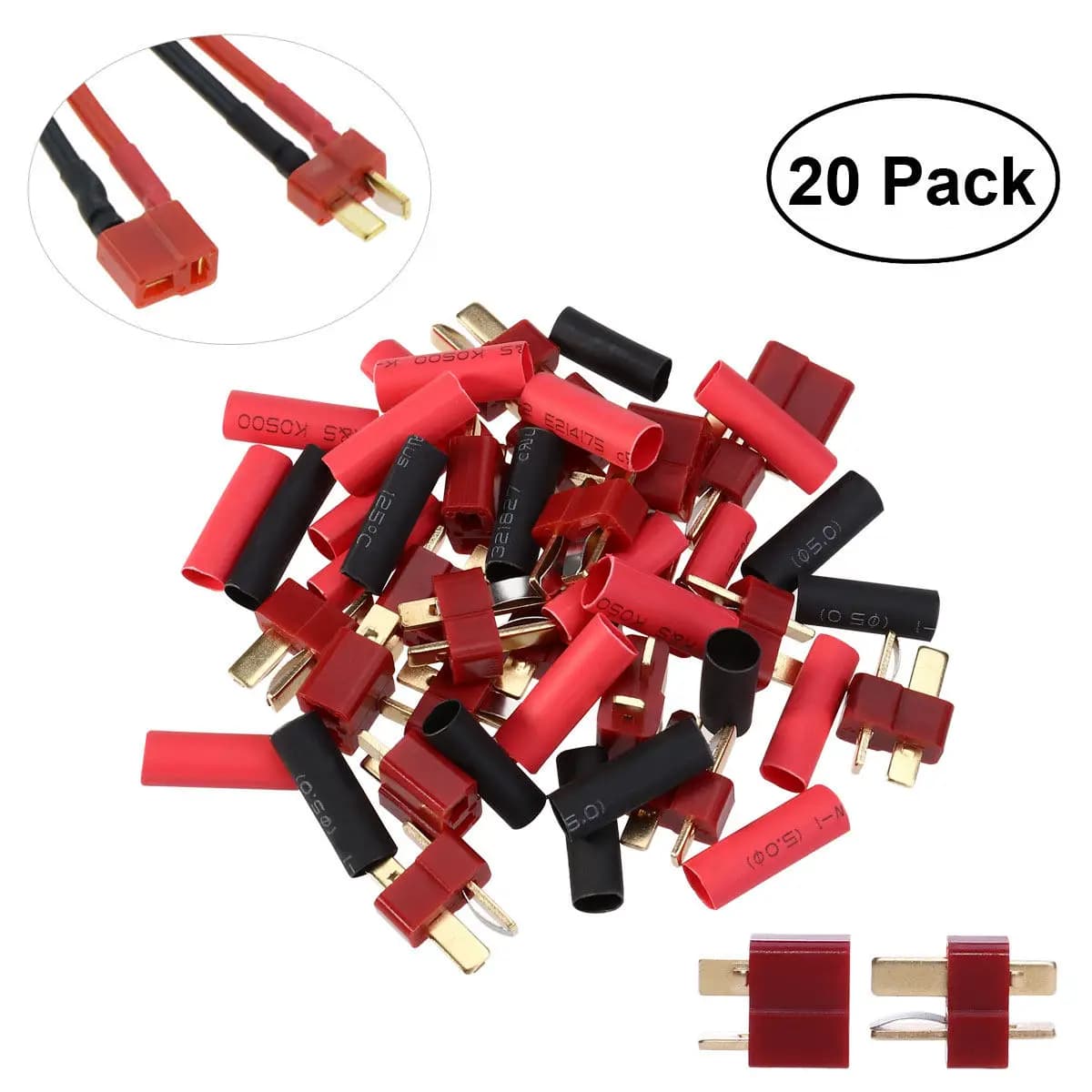 10 Coppie di Connettori T-Plug Ignifughi Placcati in Oro, Stile Rosso e Nero, Maschio e Femmina per Elicotteri RC, Auto e Batterie Lipo