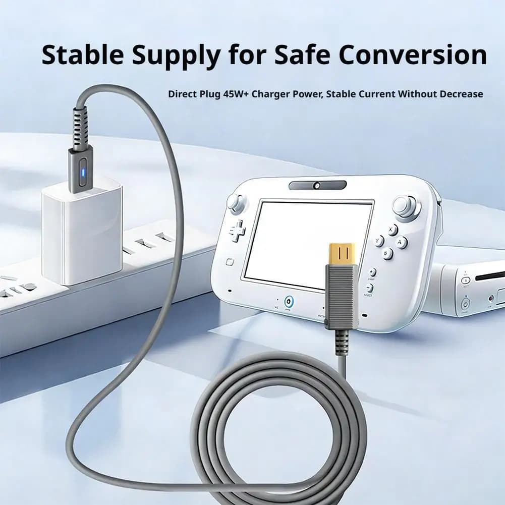 Cavo di ricarica PD Type C da 45W e 1,8m per console Wii U, cavo di alimentazione USB C per caricabatterie Nintendo Wii U, cavo per console di gioco.