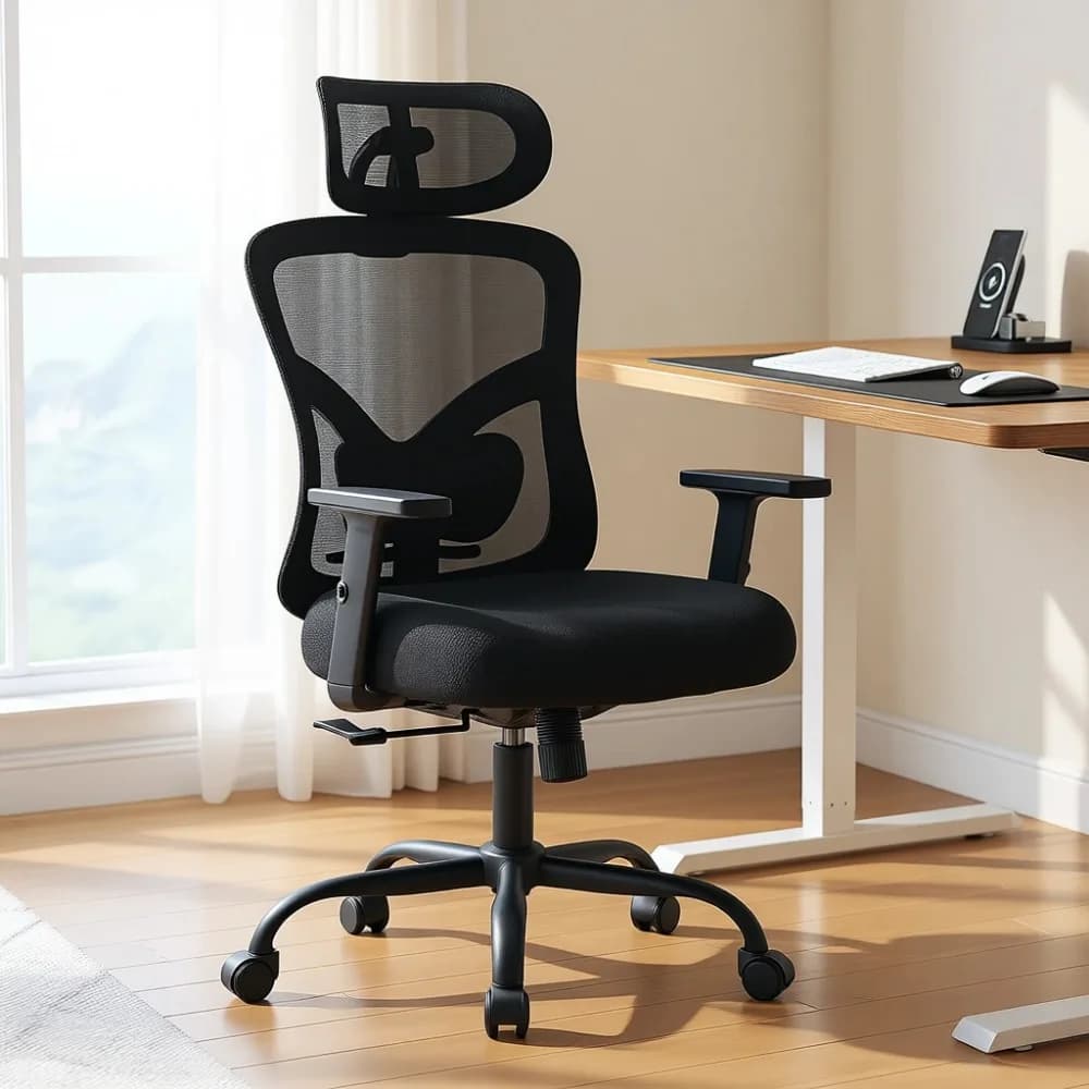 Sedia da Ufficio Ergonomica da Gaming con Supporto Lombare, Poggiatesta 2D, Braccioli Regolabili, Cuscino Sagomato e Ruote