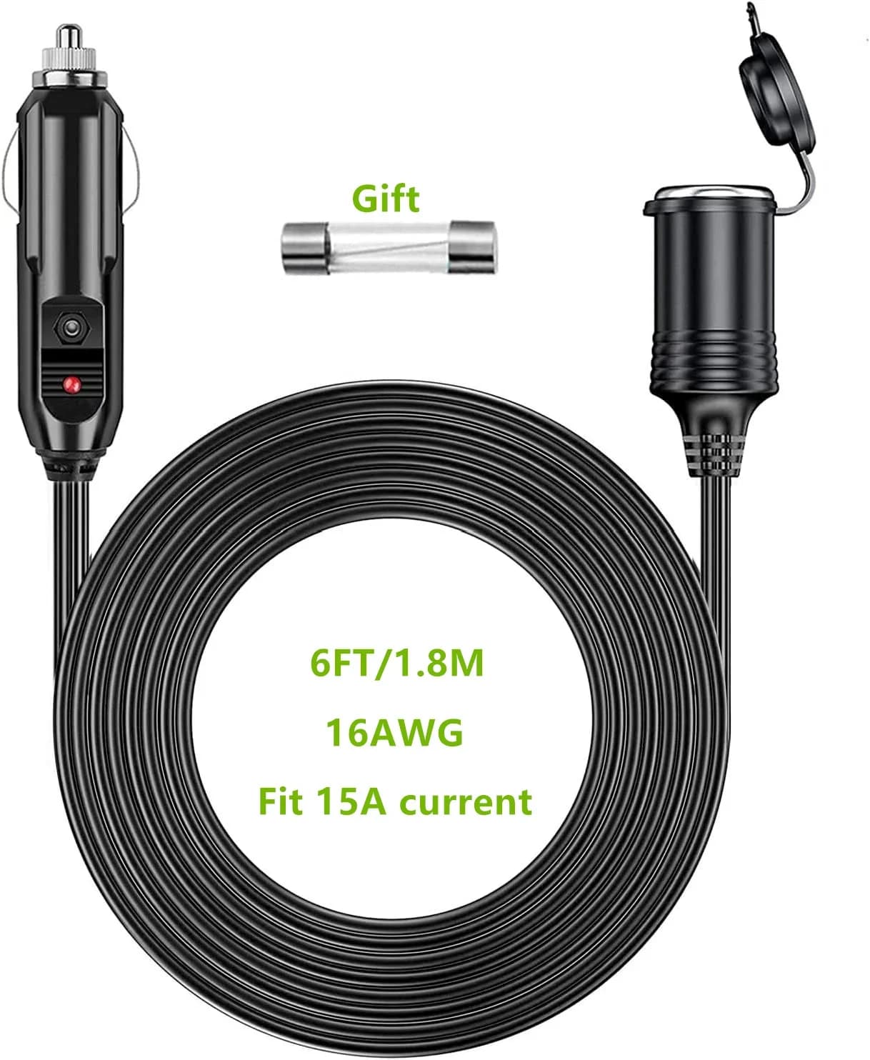 Cavo di prolunga per accendisigari da 12 V, presa maschio-femmina, cavo di prolunga per carichi pesanti, compatibile con aspirapolvere per auto con compressore d'aria