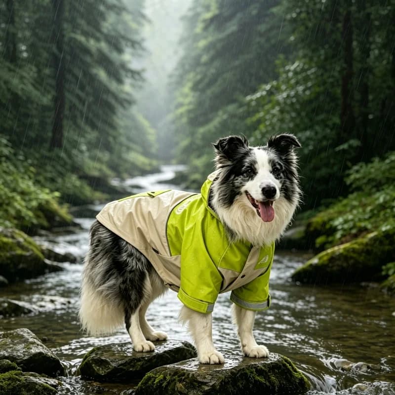 Adjustable Dog Outdoor Raincoat Full‑Body Water‑Resistant Pet Jacket with Back Pocket & Harness Hole for Night Walking Hiking