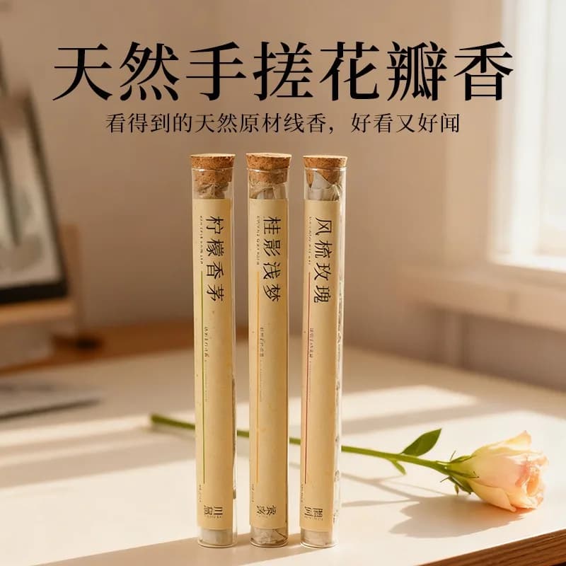 Natural Hand-Rolled Floral Incense, Rose & Osmanthus Scent, Additive-Free Zen Household Incense Sticks