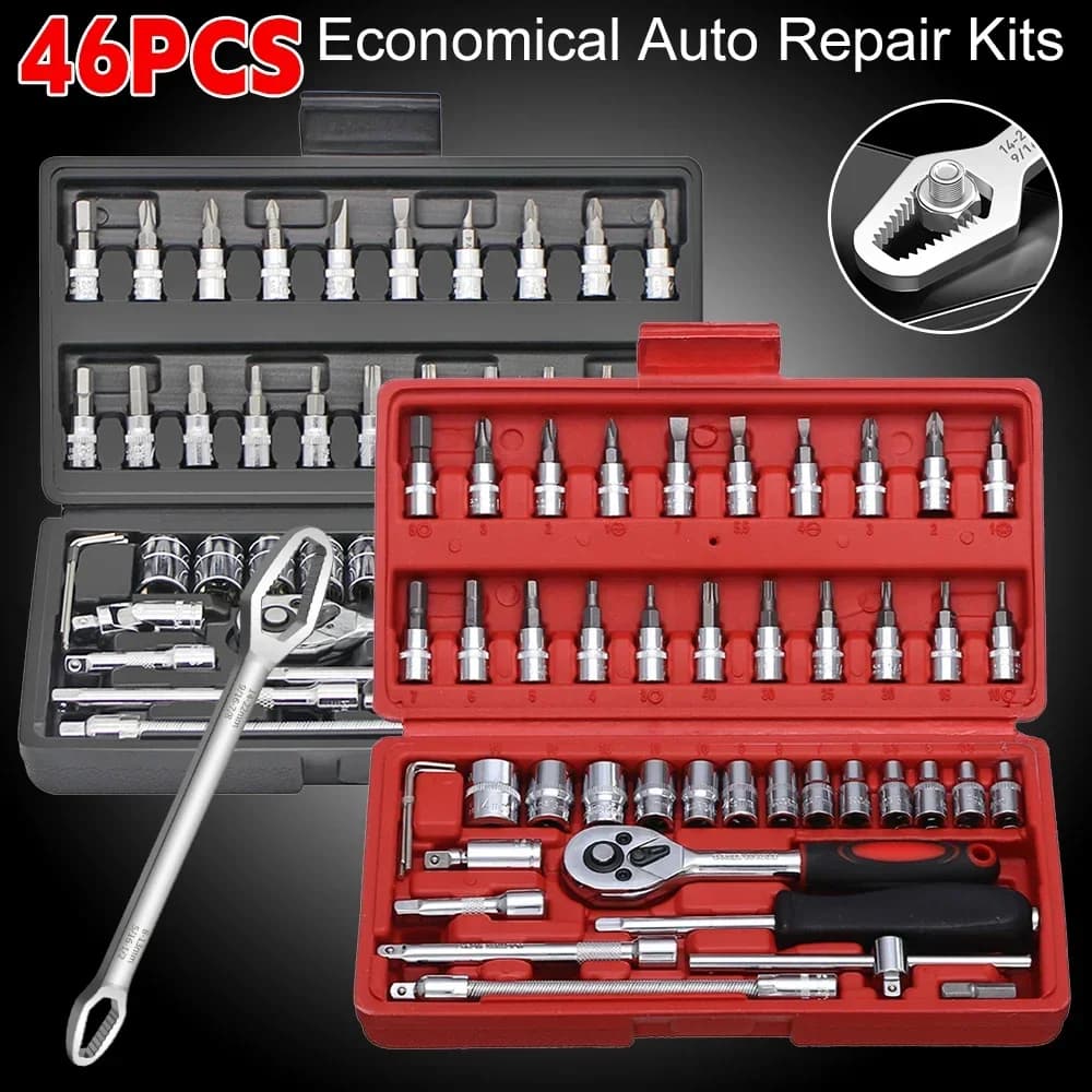 46 pz Set di bussole Strumento di riparazione auto Chiave a cricchetto Set di chiavi a bussola per nottolino Cacciavite Kit di strumenti professionali per la lavorazione dei metalli
