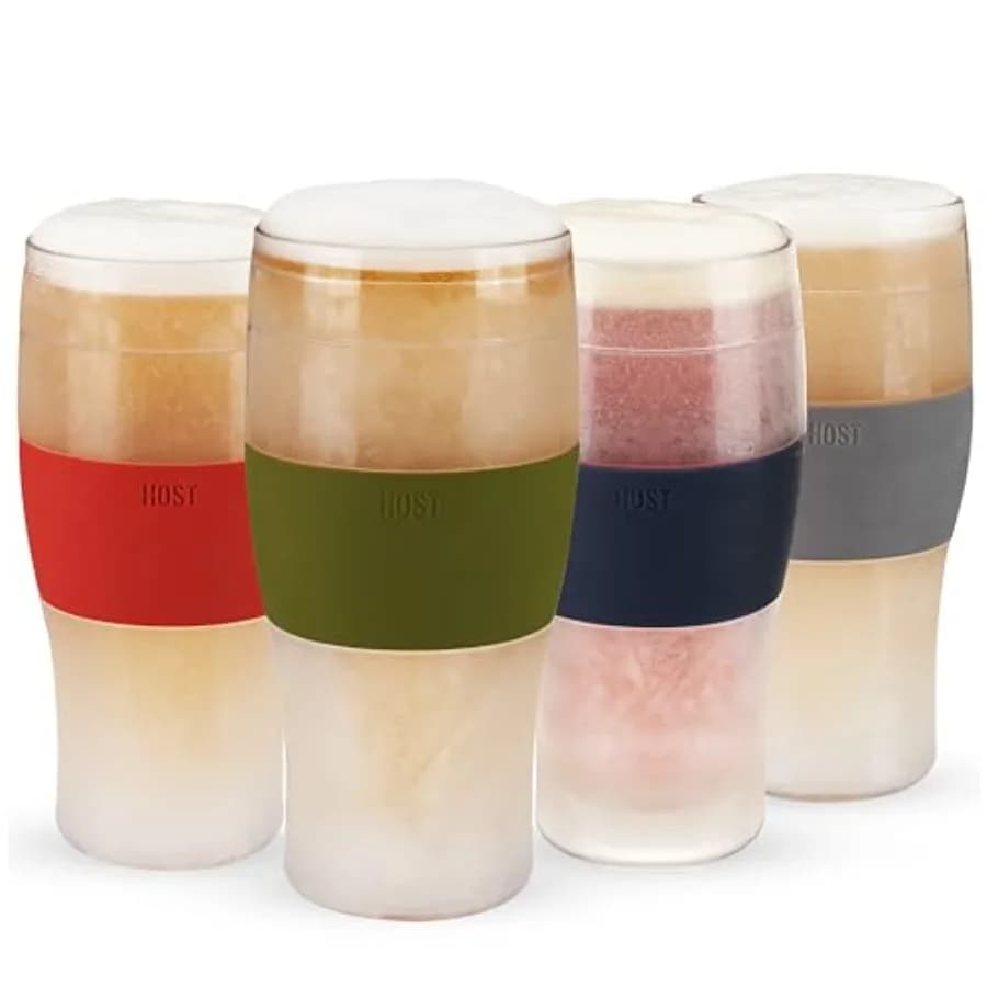 Bicchieri da Birra FREEZE, Tazze Refrigeranti con Gel, Bicchieri a Doppia Parete in Plastica Multicolore da 6oz