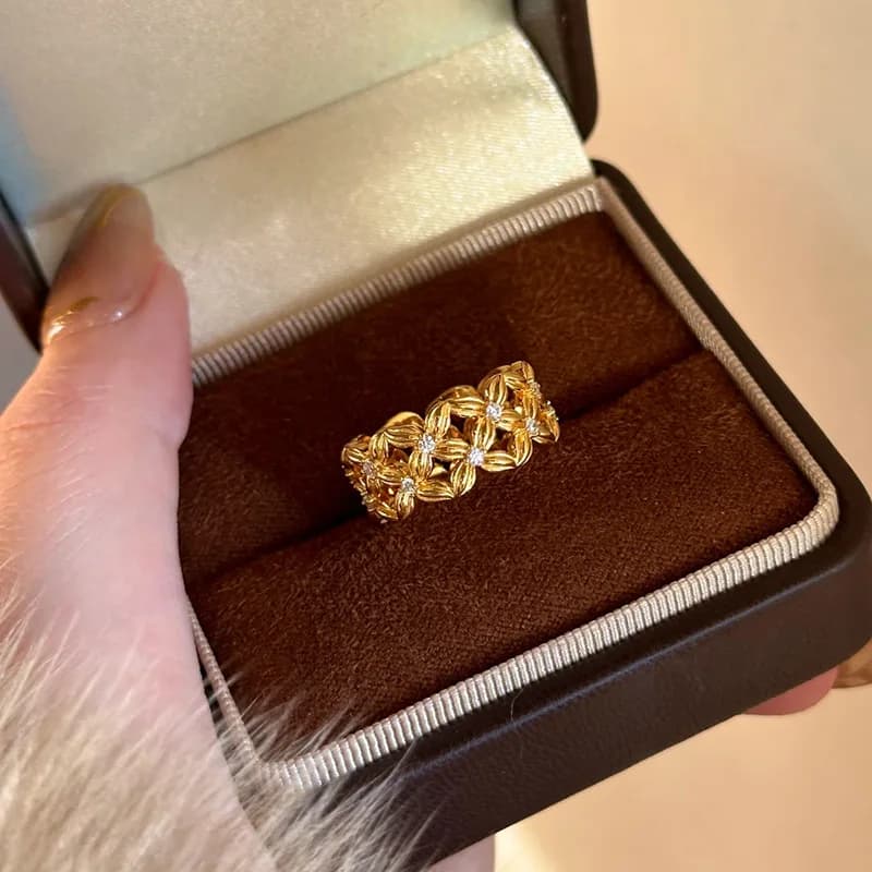 Real Gold Electroplated Zircon Cross Hollow Open Ring Index Finger Ring Light Luxury High Sense Gothic Wedding Luxury Rings