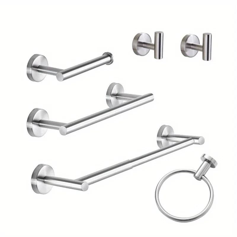 Set di 6 Accessori per Bagno in Acciaio Inox 304, Portasciugamani e Anello Porta Asciugamani