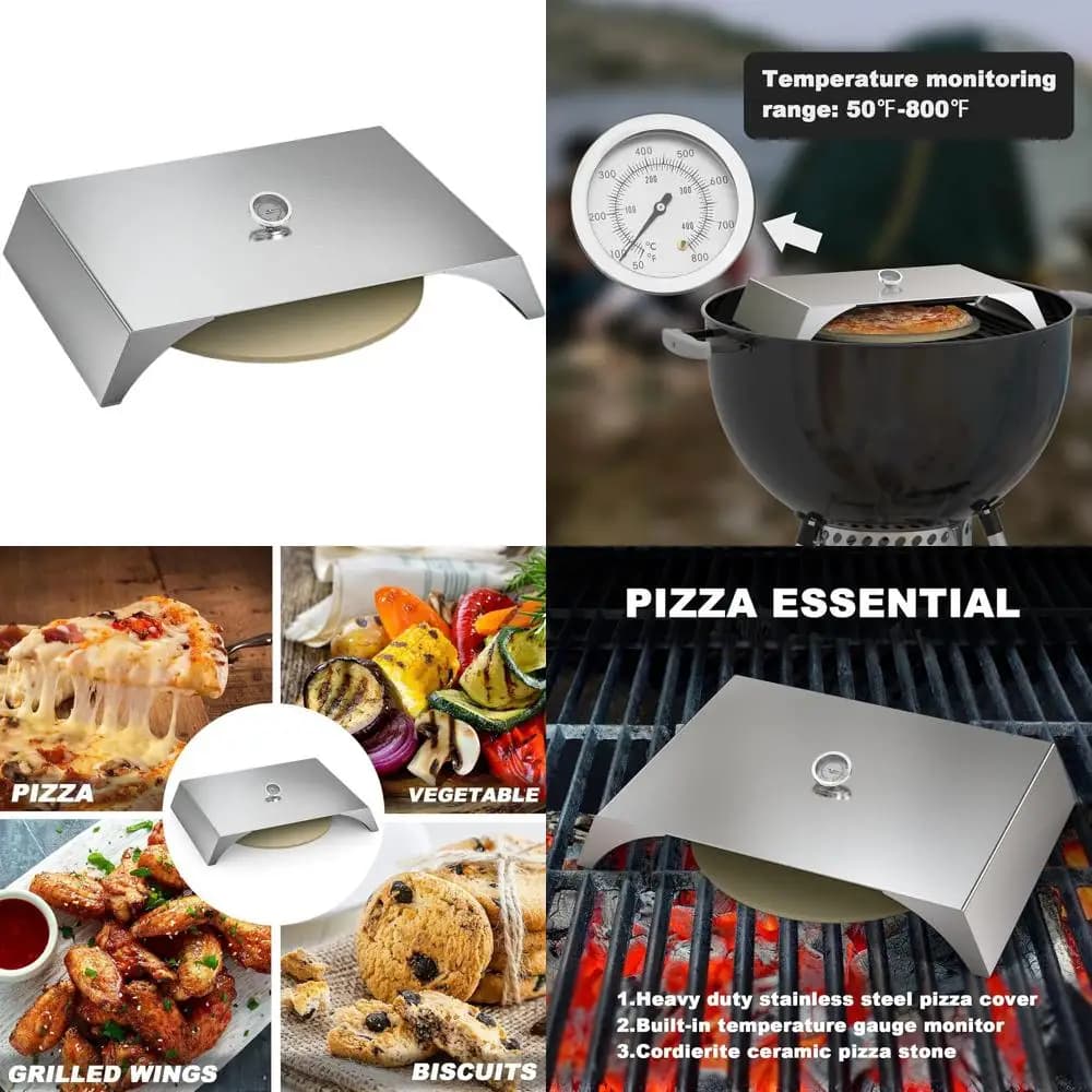 Kit Forno Pizza in Acciaio Inossidabile con Pietra Refrattaria per Griglie a Gas e a Pellet, Conversione 22x15 Pollici