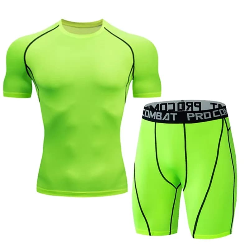 Set Sportivo da Uomo 2 Pezzi, Abbigliamento Compressivo per Palestra, Yoga, Allenamento, Jogging, Fitness, Maglia e Pantaloncini, Completo da Corsa