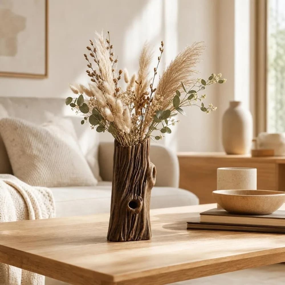 Tree Hole Shape Flower Vase 3D Printed Desktop Decor Succulent Pot Artificial Driftwood Rustic Style Plant Pot Indoor Display