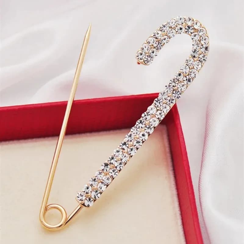 Spilla Decorativa in Metallo Dorato con Grandi Strass, Fibbia per Jeans in Zircone Argentato, Spilla per Sciarpa