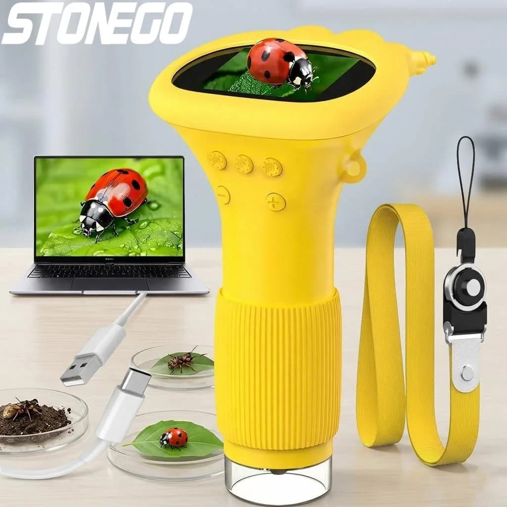 Lente d'Ingrandimento Elettronica Portatile 1000X HD con Schermo IPS, 8 Luci LED, Imaging in Tempo Reale, Microscopio per Bambini e Adulti