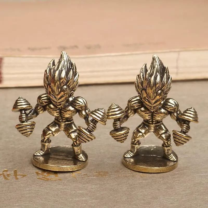 5cm Dragon Ball figure Super Saiyan Vegeta fitness dumbbell brass ornament cartoon anime character landscape model decoration