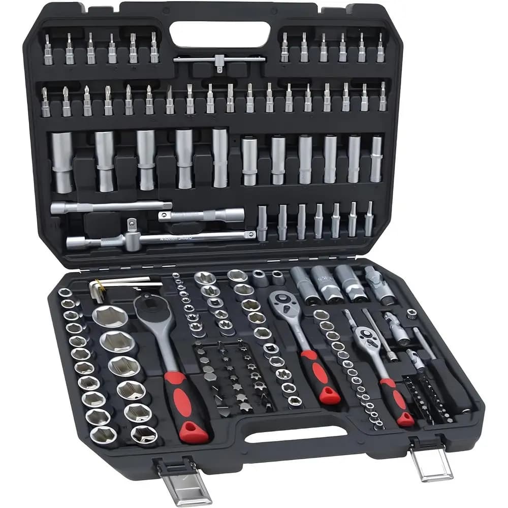 Set di chiavi a bussola da 171 pezzi, attacco da 1/4 e 3/8 di pollice, kit di attrezzi per meccanici e motociclisti con cricchetto, giunto universale, prolunga