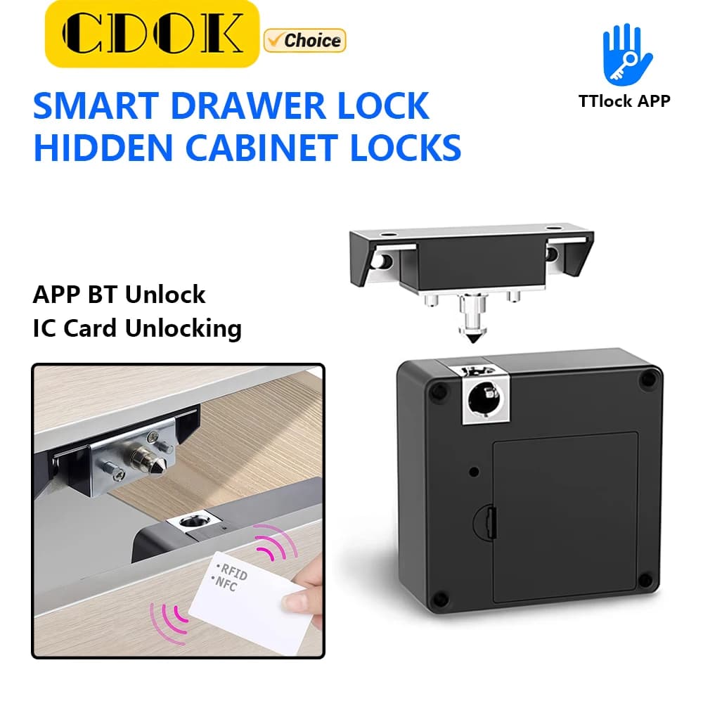 CDOK TTlock Serratura intelligente per cassetti dell'armadio con scheda di controllo accessi Sblocco serratura di sicurezza compatibile con app mobile per casa e ufficio