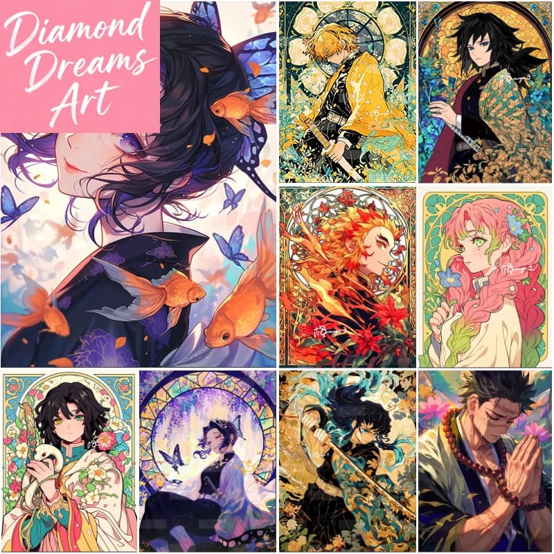 Quadro senza cornice, Diamond Painting 5D Demon Slayer Kimetsu no Yaiba Agatsuma Zenitsu, mosaico completo di diamanti, immagine fai da te, decorazione per la casa Tomioka