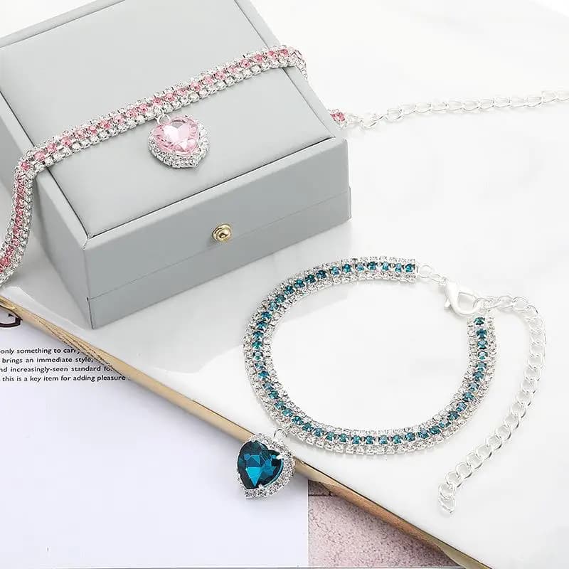 Collare per Animali Domestici con Strass a Forma di Cuore Blu e Rosa, Accessorio Gioiello per Cani