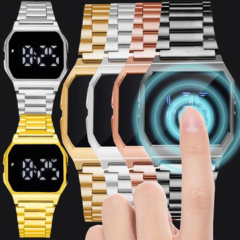 Men's Digital Touch Watch Stainless Steel Wrist Watch Men's Luxury Multifunction Sports Electronic Watch
