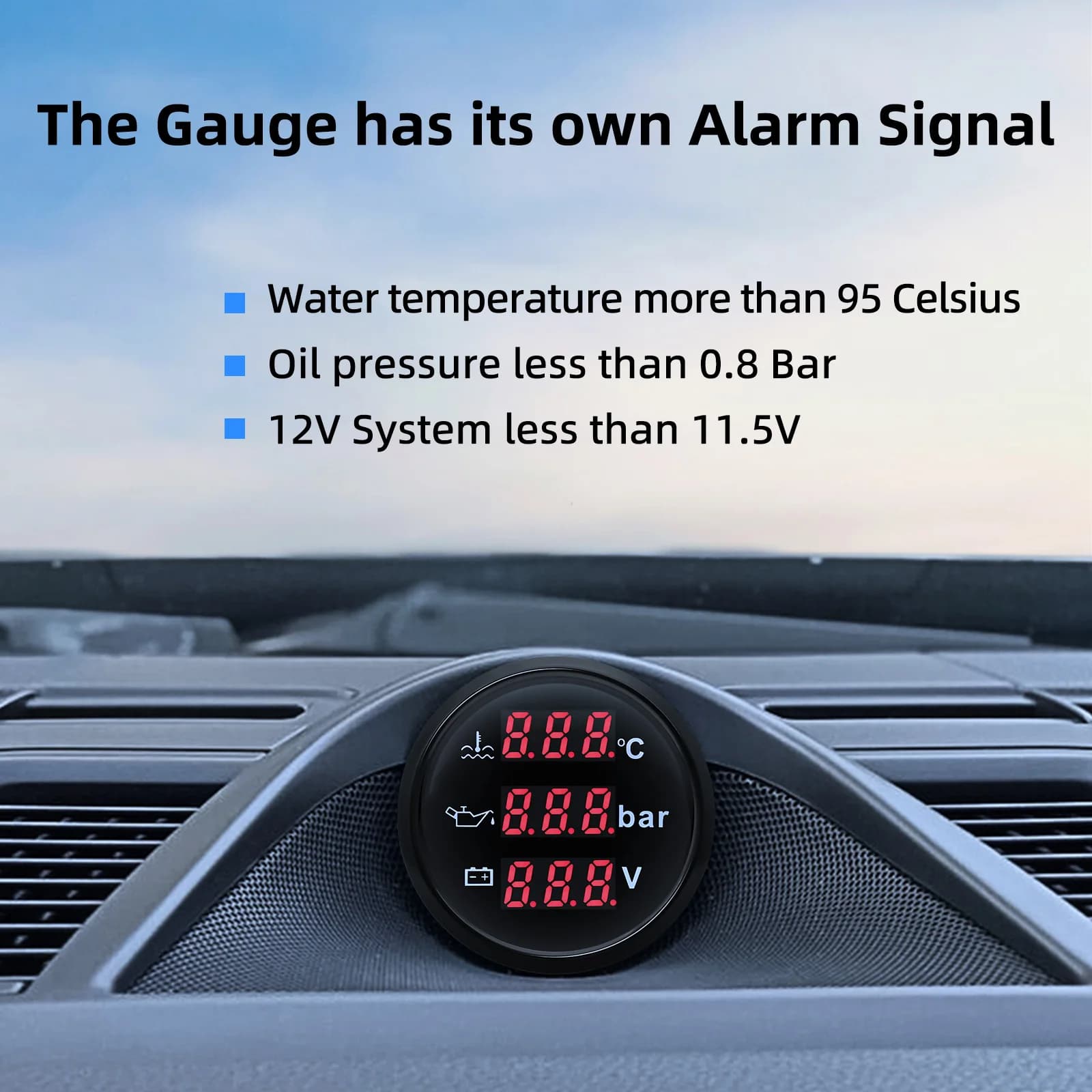 AD 3 IN 1 Water Temperature Gauge + Oil Pressure Gauge + Voltmeter 12V 52mm Triple Gauge Kit Digital Temperature Motorcycle