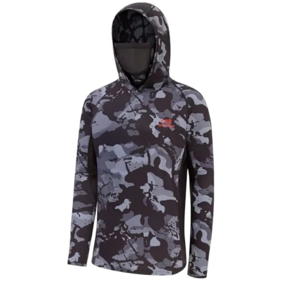 BASSDASH UPF 50+ Men's Fishing Hoodie Shirts with Mask Camo UV Long Sleeve Moisture Wicking FS53M