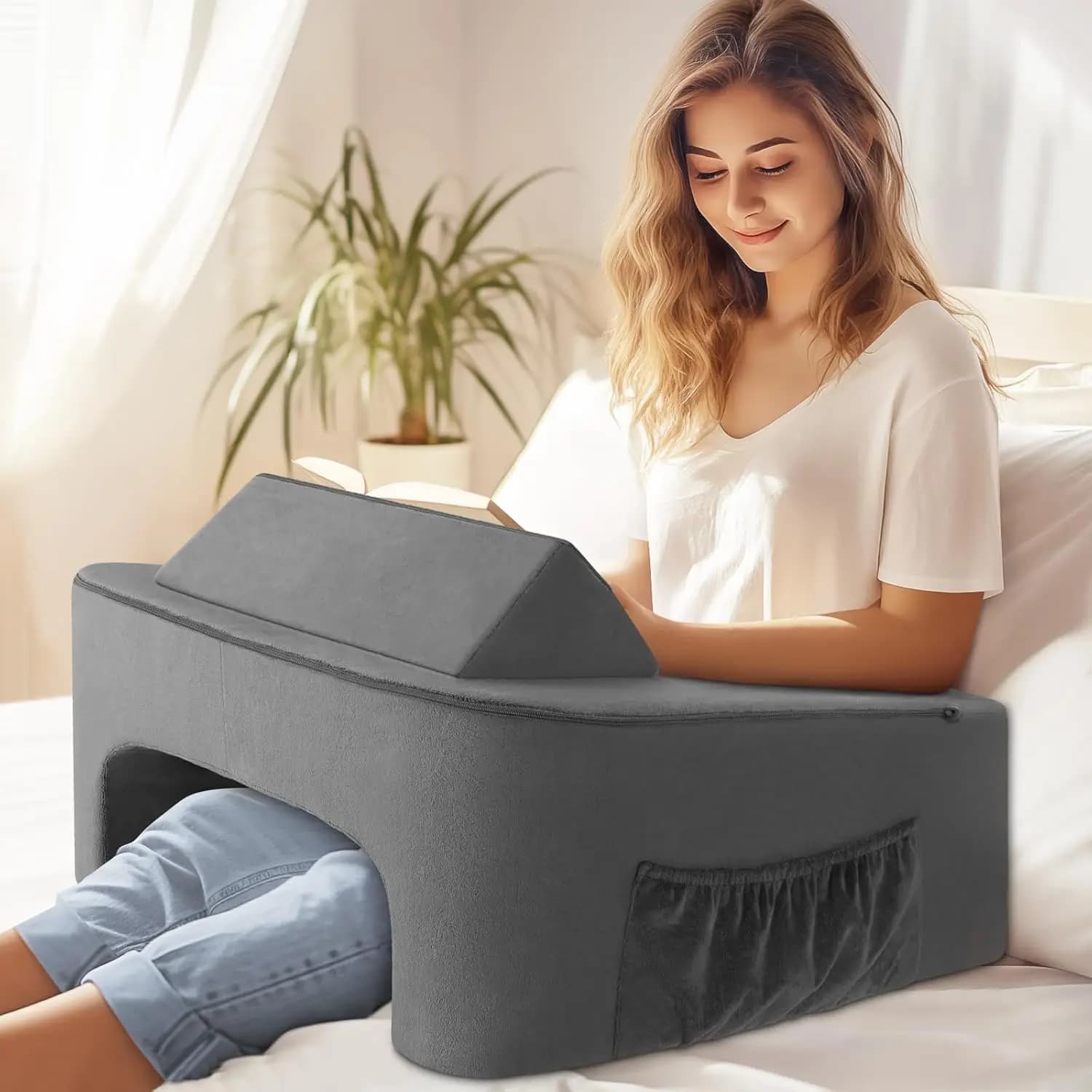 Cuscino da Lettura per Adulti per Letto e Divano, Supporto in Memory Foam per Gaming, Scrivania Portatile Grigia per Laptop e Scrittura