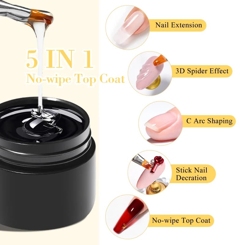 FOUR LILY Smalto Gel 5-IN-1 Top Coat - Top Coat Senza Residui ad Alta Lucentezza, Lunga Durata, per Unghie Trasparenti e Acriliche