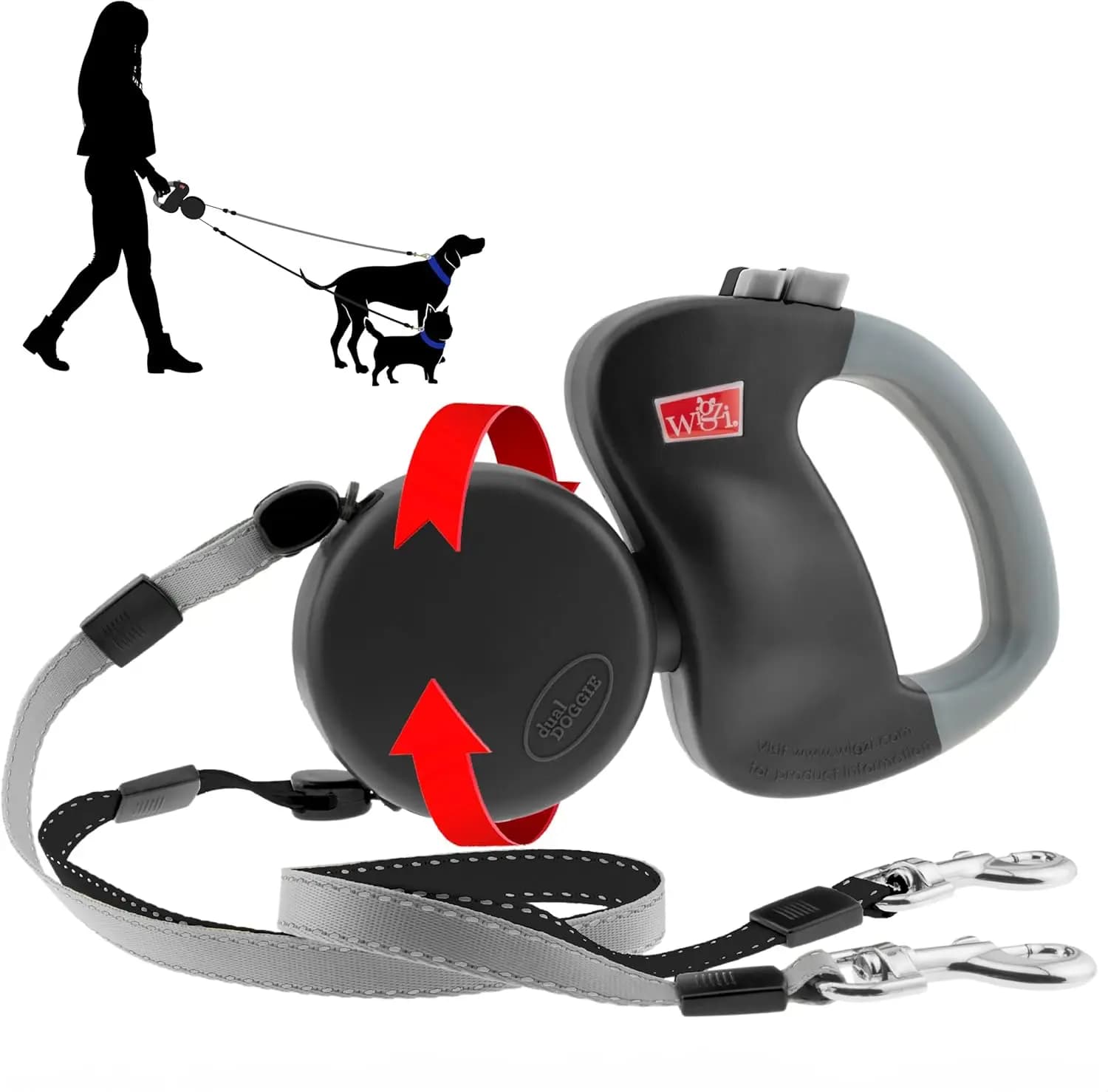 WIGZI - Edizione Migliorata 2025 - Guinzaglio Retrattile Doppio (2) per Cani, Anti-Groviglio Automatico, Supporta Cani fino a 22 kg, Distanza di 3 Metri per Canino
