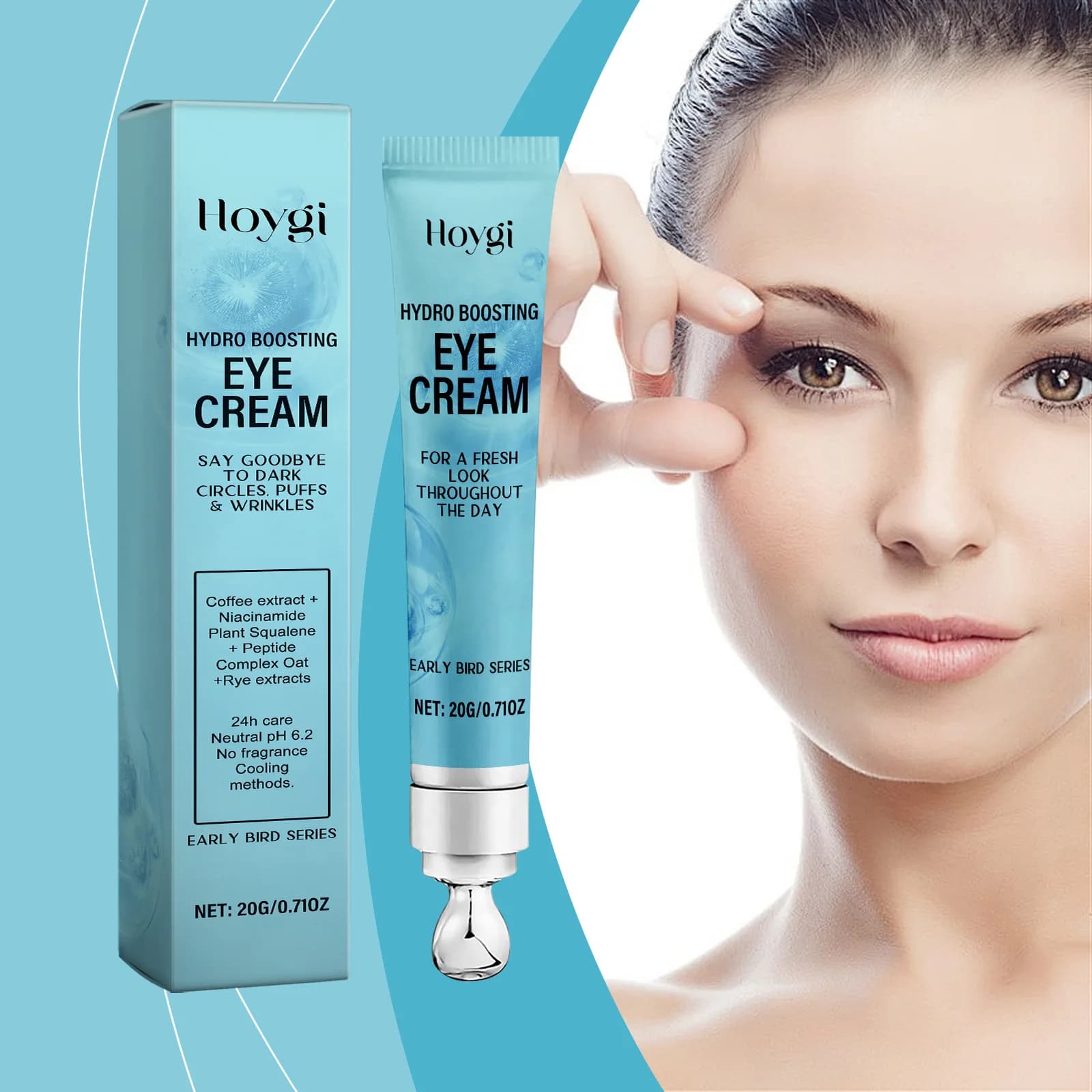 Crema Contorno Occhi Hoygi 20g per Schiarire le Occhiaie, Ringiovanente, Idratante, Riparatrice, Anti-Gonfiore, Effetto Rassodante Istantaneo