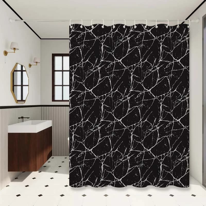 Tenda Divisoria per Bagno in Stile Nordico di Lusso Leggero con Texture in Marmo Nero, Tenda Doccia, Aggiunge un Tocco di Fascino di Alta Classe al Bagno