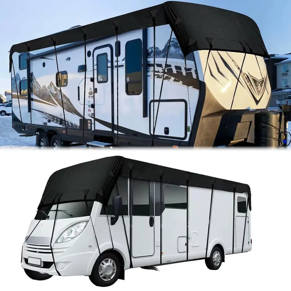 210D Oxford Cloth RV Roof Protective Cover Black Foldable Sunscreen RV RV Cover Resistant Roof Waterproof Supplies 16.4ft*9.84ft