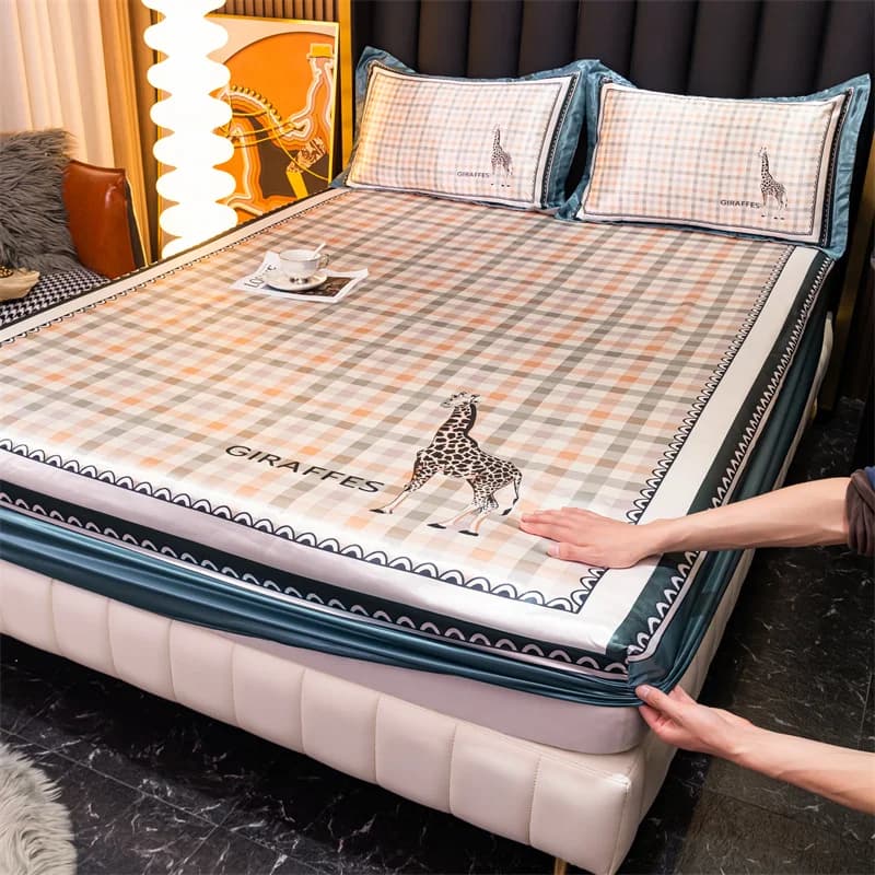 Cartoon Prints Cutecore Bedsheet Summer Ice Silk Fitted Sheet 150X200 Bottom Sheet Adjustable Double Bed Cover With Elastic Band