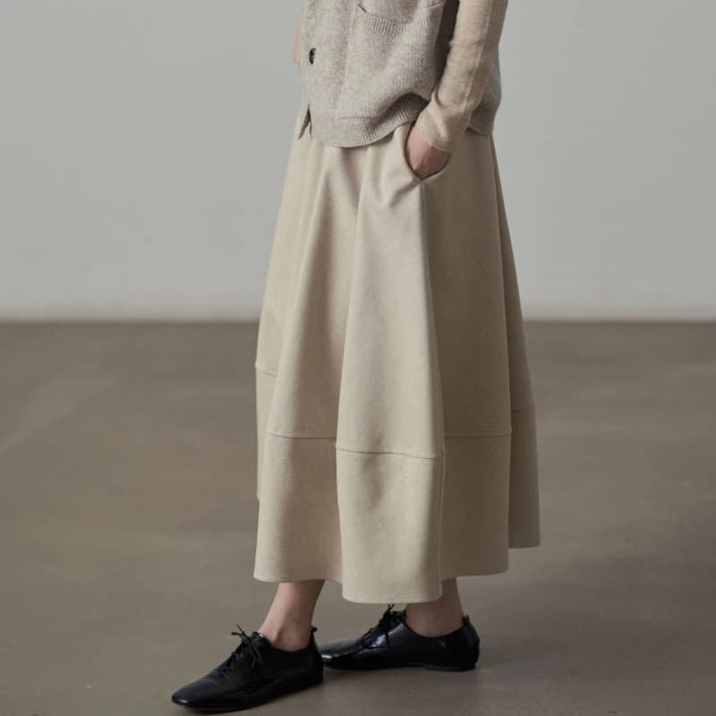 Gonna lunga coreana a tinta unita, modello A-line, da donna, per l'autunno e l'inverno