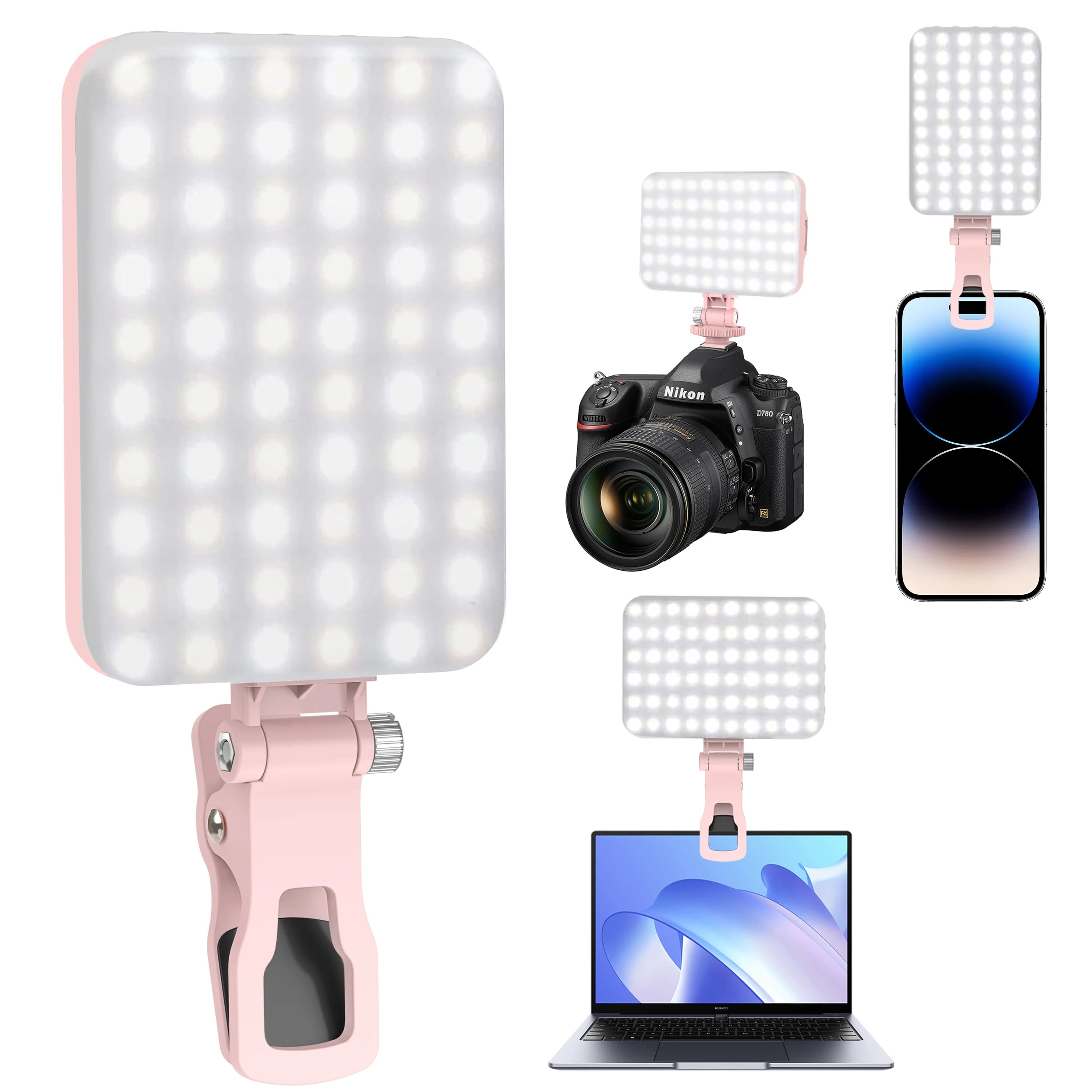 LED Selfie Light 60 High Power Rechargeable Clip Fill Video Light for iPad Phone with Front and Back Clip Adjusted 3 Light Modes