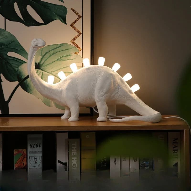 Lampada da tavolo a LED in resina di dinosauro nordico Designer creativo Studio d'arte Camera dei bambini Testa del letto Modello vivente Decorazione Luce