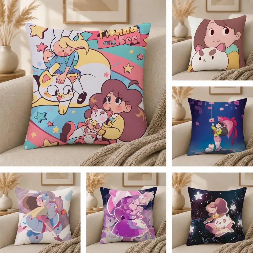 Bee And P-PuppyCat Anime Cushion Cover Plush Fabric Soft Double Sided Print Sofa Cushion Cover Throw Pillow Covers