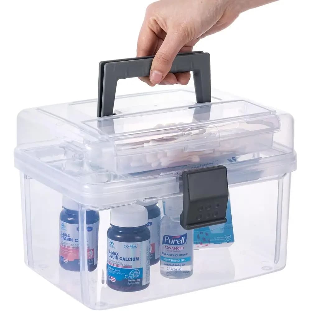 Kit di pronto soccorso portatile 10 trasparenti con manico superiore con vassoio staccabile, coperchio grigio, ideale per viaggi e forniture mediche