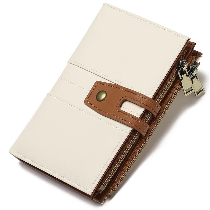 RFID Blocking Women Short Wallet, Multi‑function Snap Button Zipper Purse, Microfiber Leather Casual Coin Purse for Ladies