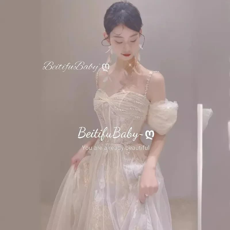 BeitifuBaby Abito da sera per festa di compleanno da donna elegante senza maniche Sling A-line Gonne Abito da ballo Abiti da festa per banchetti Abiti