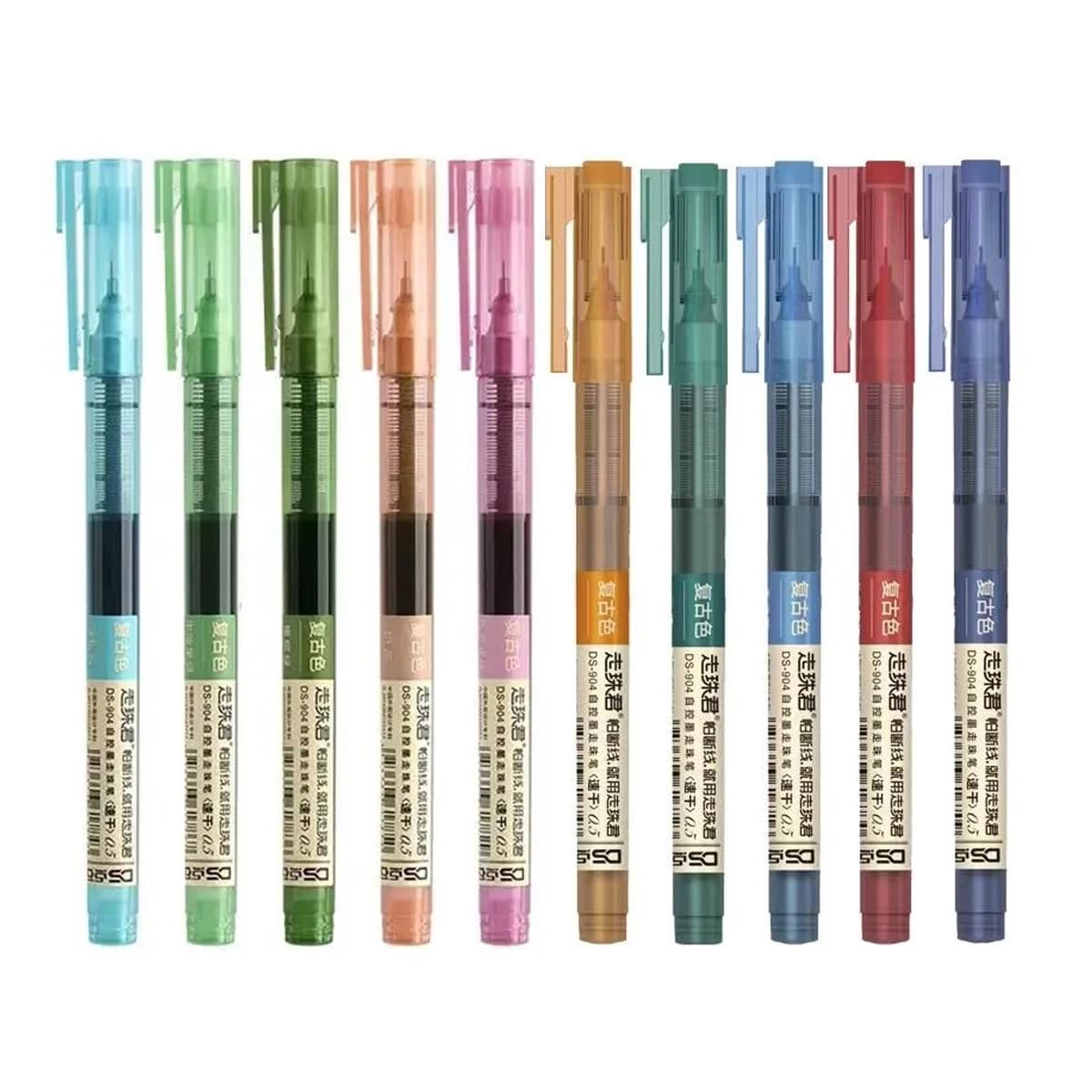 Dianshi Straight Liquid Ball Pen inchiostro ad asciugatura rapida 0.5mm pennino Ultra-Fine 10 penne a inchiostro liquido colori retrò adatti agli studenti dell'ufficio per il ritorno a scuola